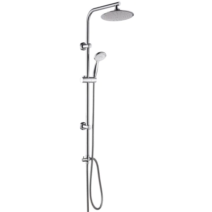 Set Doccia Saliscendi Con Soffione Pioggia 20x20 Cm - Colonna Regolabile 80-100 Cm, Tubo Acciaio 1.6 M, Cromo