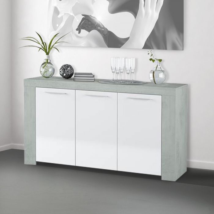 CREDENZA MODERNA TRE ANTE BIANCO OPACO