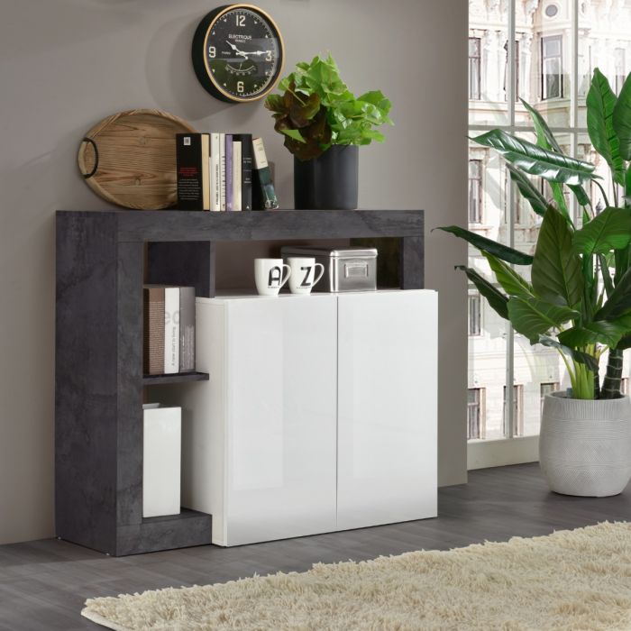 Elise credenza mobile soggiorno ingresso bianco lucido 2 ante specchio