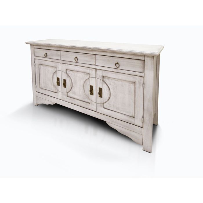 CREDENZA IN LEGNO MASSELLO BIANCO PATINATO BEIGE 