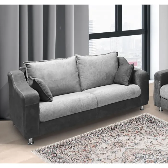 DIVANO POSTI ANNA IN TESSUTO BICOLORE GRIGIO CHIARO E GRIGIO SCURO