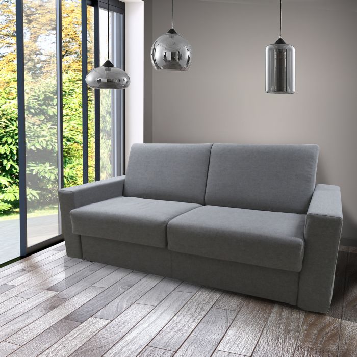 DIVANO LETTO ATENE CM 196 CON RETE ELETTROSALDATA IN TESSUTO GRIGIO