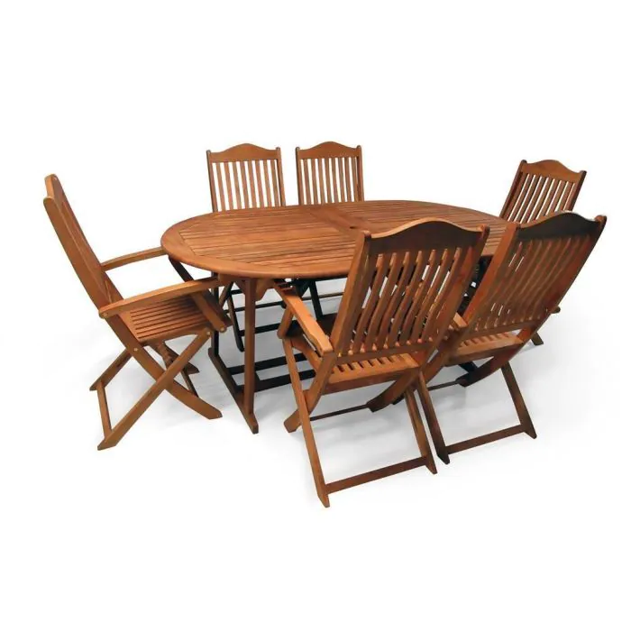 SET TAVOLO ALLUNGABILE CON ALLUNGHE SEDIE PIEGHEVOLI IN LEGNO DI  EUCALIPTO - Main Image