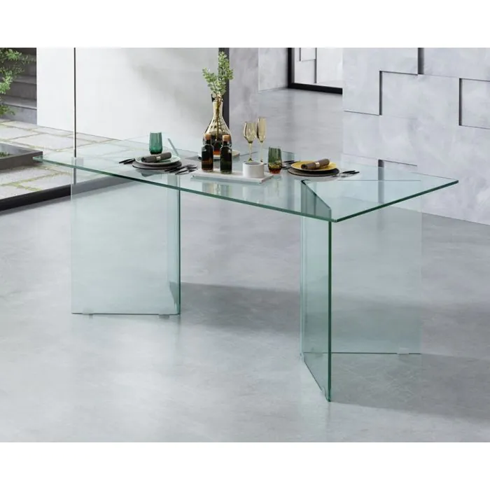 TAVOLO GLEN FISSO CM 180X90 IN VETRO TRASPARENTE