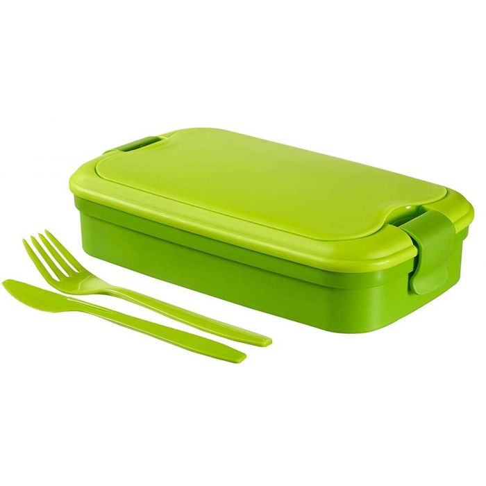 PORTA PRANZO LUNCH&GO IN PLASTICA VERDE CON POSATE 23X7X13CM