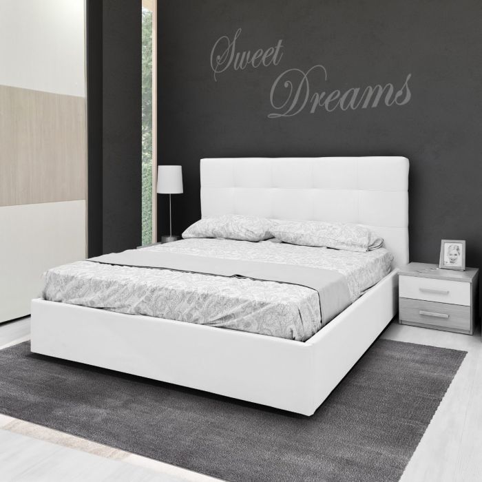 LETTO MATRIMONIALE CONTENITORE MOD. NAPOLI IN ECOPELLE BIANCA LETTO MATRIMONIALE CONTENITORE MOD. NAPOLI IN ECOPELLE BIANCA