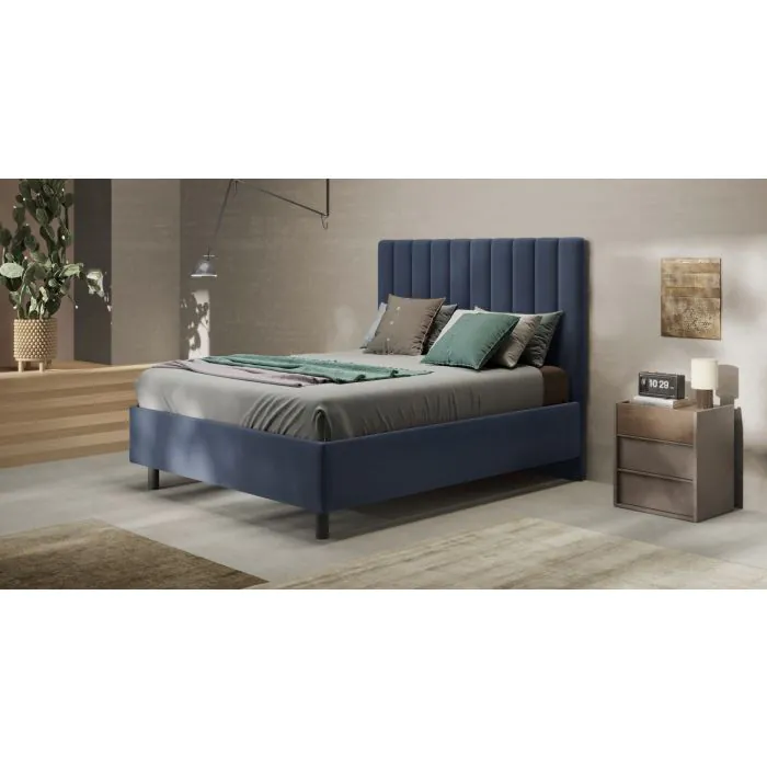LETTO MATRIMONIALE CONTENITORE TEDDY VELLUTO BLU MARE