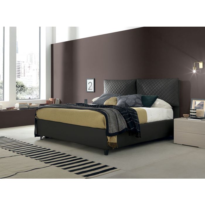 LETTO MATRIMONIALE CON CONTENITORE MOD. KATO IN ECOPELLE NERA