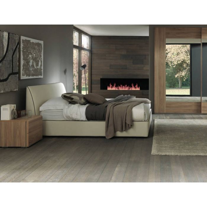 LETTO MATRIMONIALE CON CONTENITORE IN ECOPELLE BEIGE 