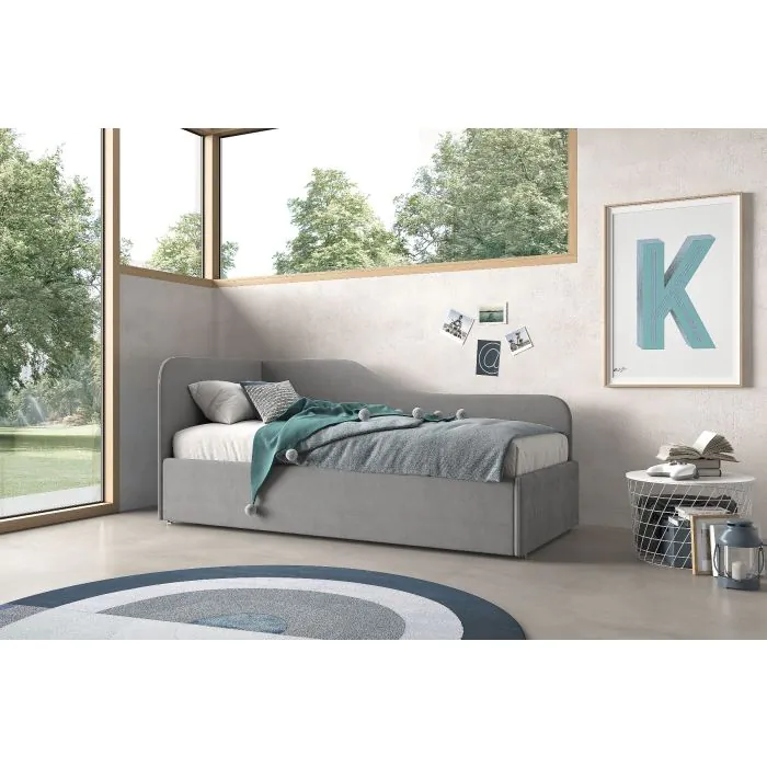 DIVANO LETTO SINGOLO ESTRAIBILE IN TESSUTO GRIGIO