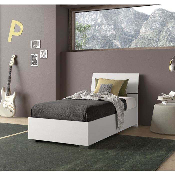 LETTO SINGOLO CON CONTENITORE MOD. EGOS BIANCO FRASSINATO