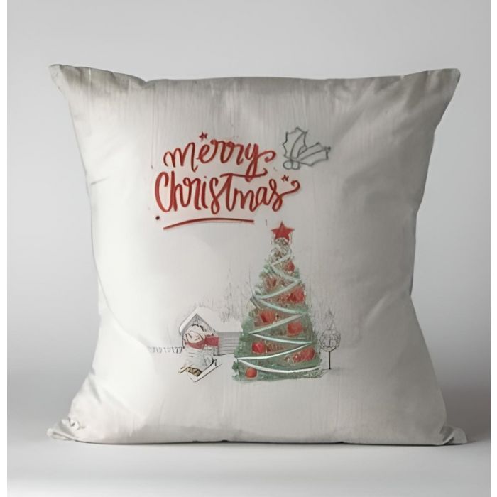 FODERA CUSCINO CM 40X40 BIANCO CON DECORO MERRY CHRISTMAS: vendita online FODERA  CUSCINO CM 40X40 BIANCO CON DECORO MERRY CHRISTMAS in offerta