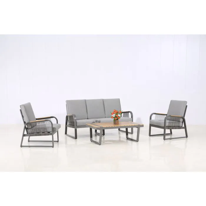 SALOTTO DA GIARDINO ALLUMINIO ANTRACITE E POLYWOOD