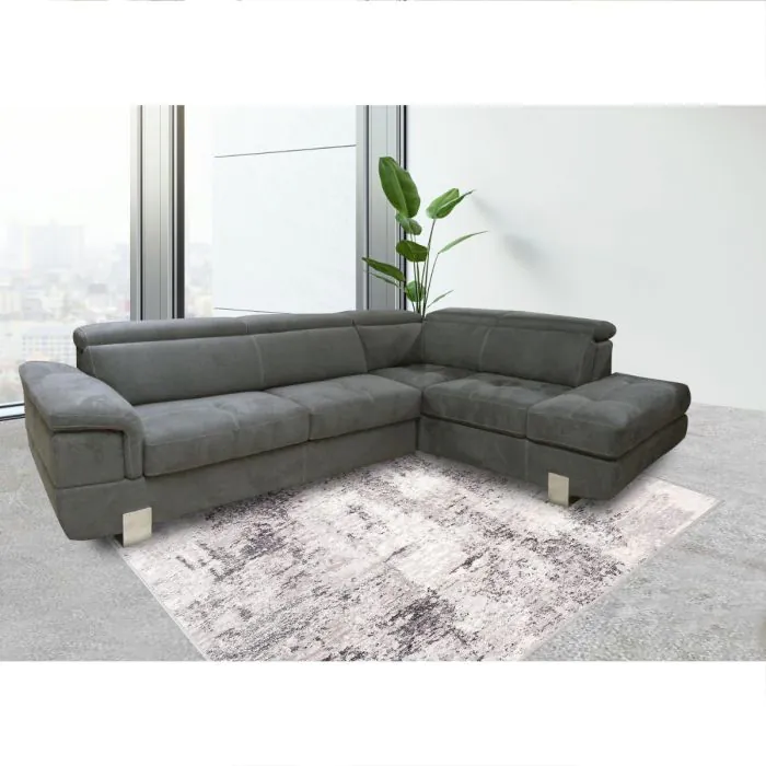 SALOTTO EUREKA ANGOLARE DX CON RETE ELETTROSALDATA IN TESSUTO GRIGIO SCURO