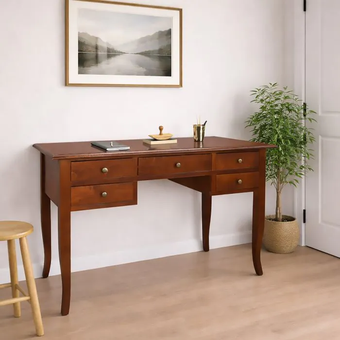 Scrivania, Arte Povera, In Legno Massello E Mdf Con Rifinitura In Bianco Opaco