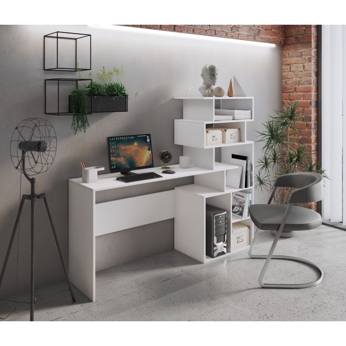 Scrivania con libreria: scrivania GHEA con libreria bianco 158 cm