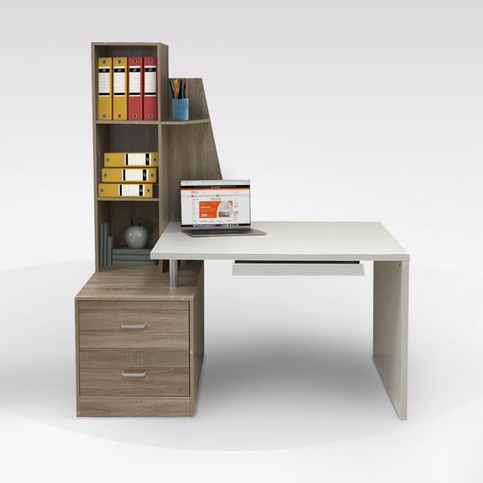 SCRIVANIA CON LIBRERIA DESK4 CM 140 ROVERE E ROVERE SBIANCATO