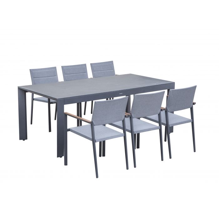 SET TAVOLO + 6 SEDIE DA PRANZO ALLUMINIO E TEXTILENE SET TAVOLO + 6 SEDIE DA PRANZO ALLUMINIO E TEXTILENE
