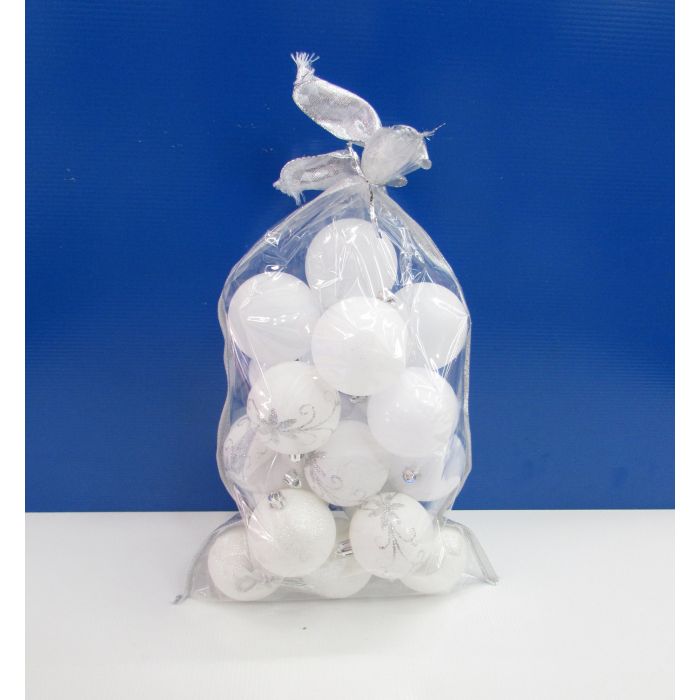 SACCHETTO 20 PEZZI PALLINE 6 CM BIANCO