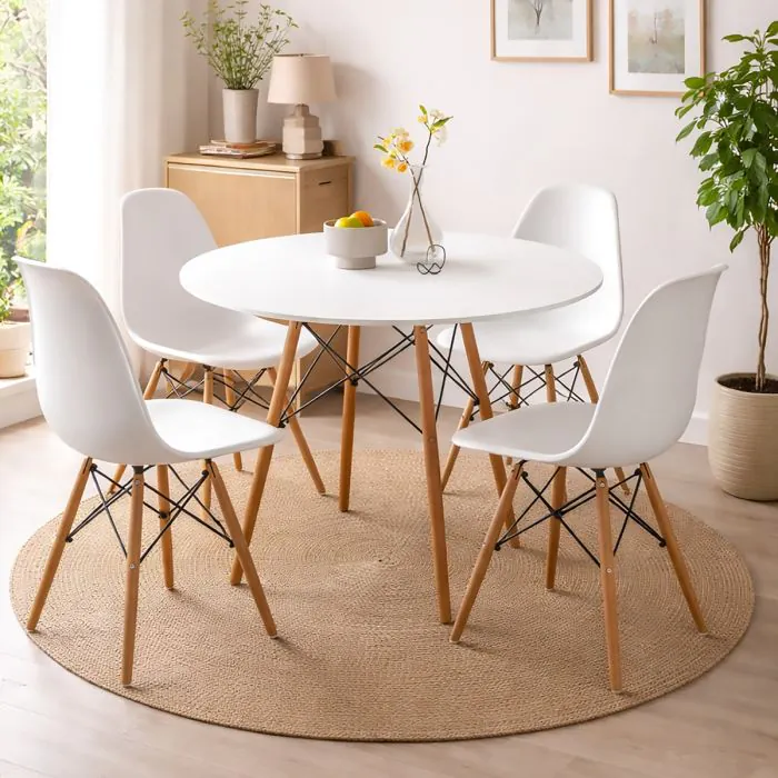 Tavolo Rotondo con Piano in Vetro e Gambe in Legno di Faggio – 80x80x74 cm – Design Nordico ed Elegante con Struttura Metallica di Rinforzo | Leroy Merlin