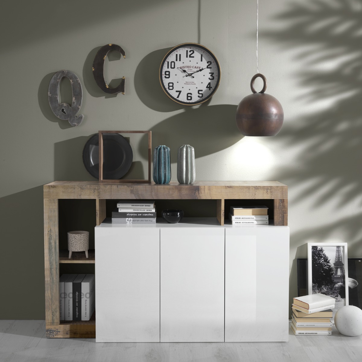 CREDENZA MOD. HAMBURG CM 146X42 H. 93 BIANCO LUCIDO E PERO