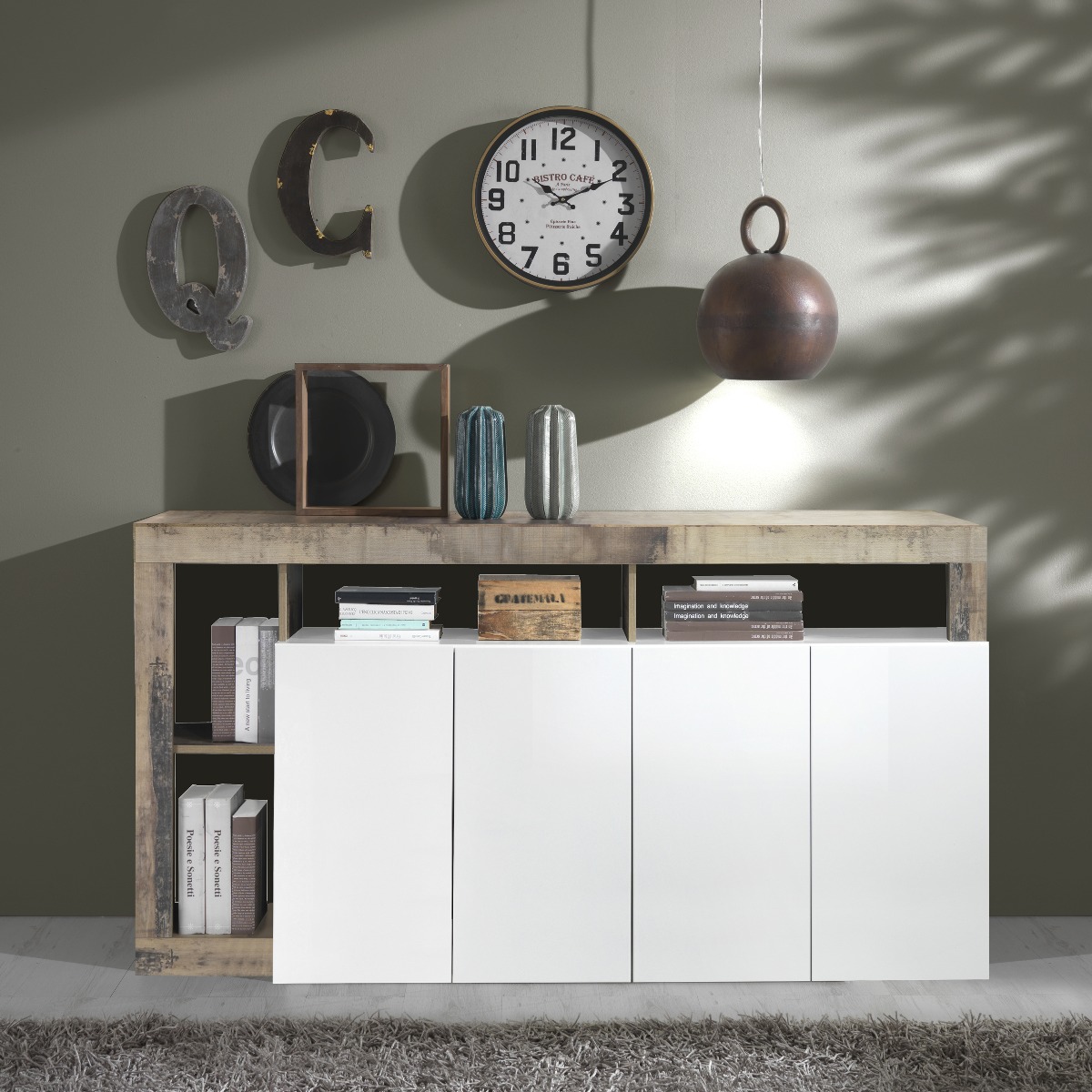 CREDENZA MOD. HAMBURG CM 184X42 H. 93 BIANCO LUCIDO E PERO