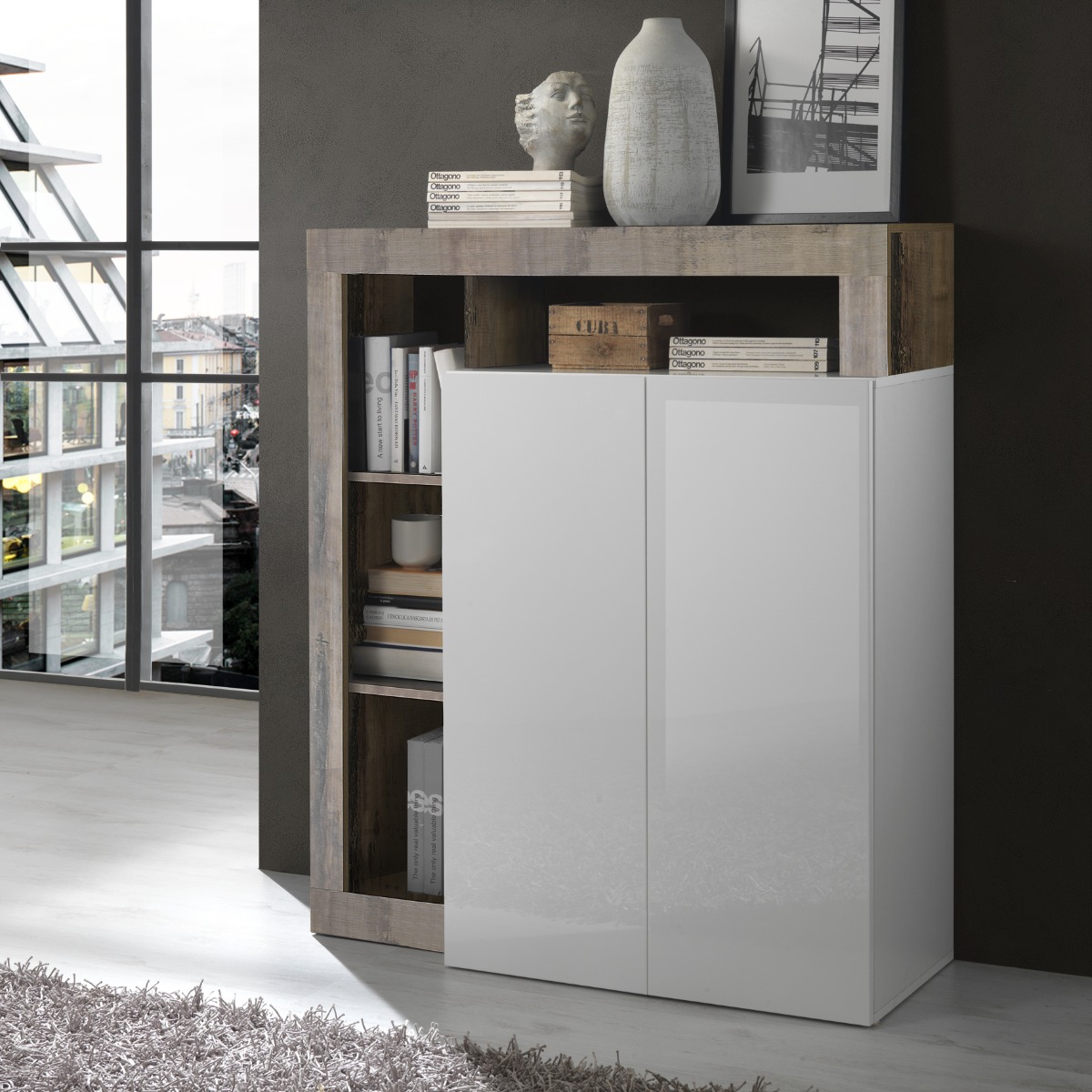MADIA MOD. HAMBURG CM 108X42 H. 127 BIANCO LUCIDO E PERO