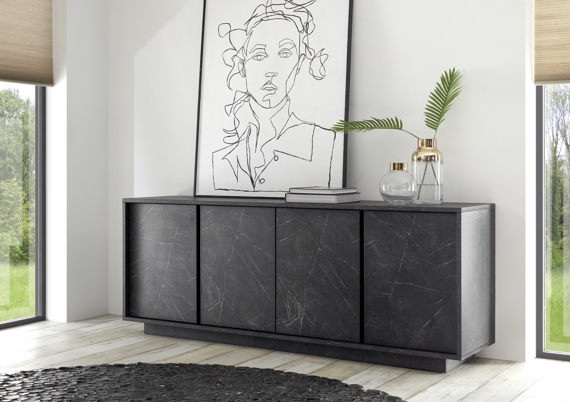 CREDENZA MOD. CARRARA CM 180X43 H. 79 EFFETTO MARMO NERO
