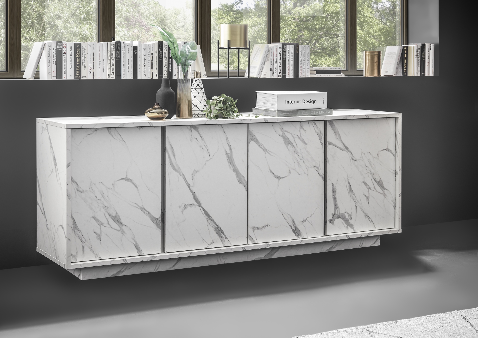 CREDENZA MOD. CARRARA CM 180X43 H. 79 EFFETTO MARMO BIANCO