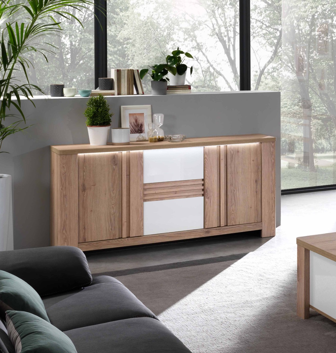 CONTROMOBILE MOD. PALAZZO CM 172X44.4 H. 85 ROVERE WELLINGTON E BIANCO LUCIDO