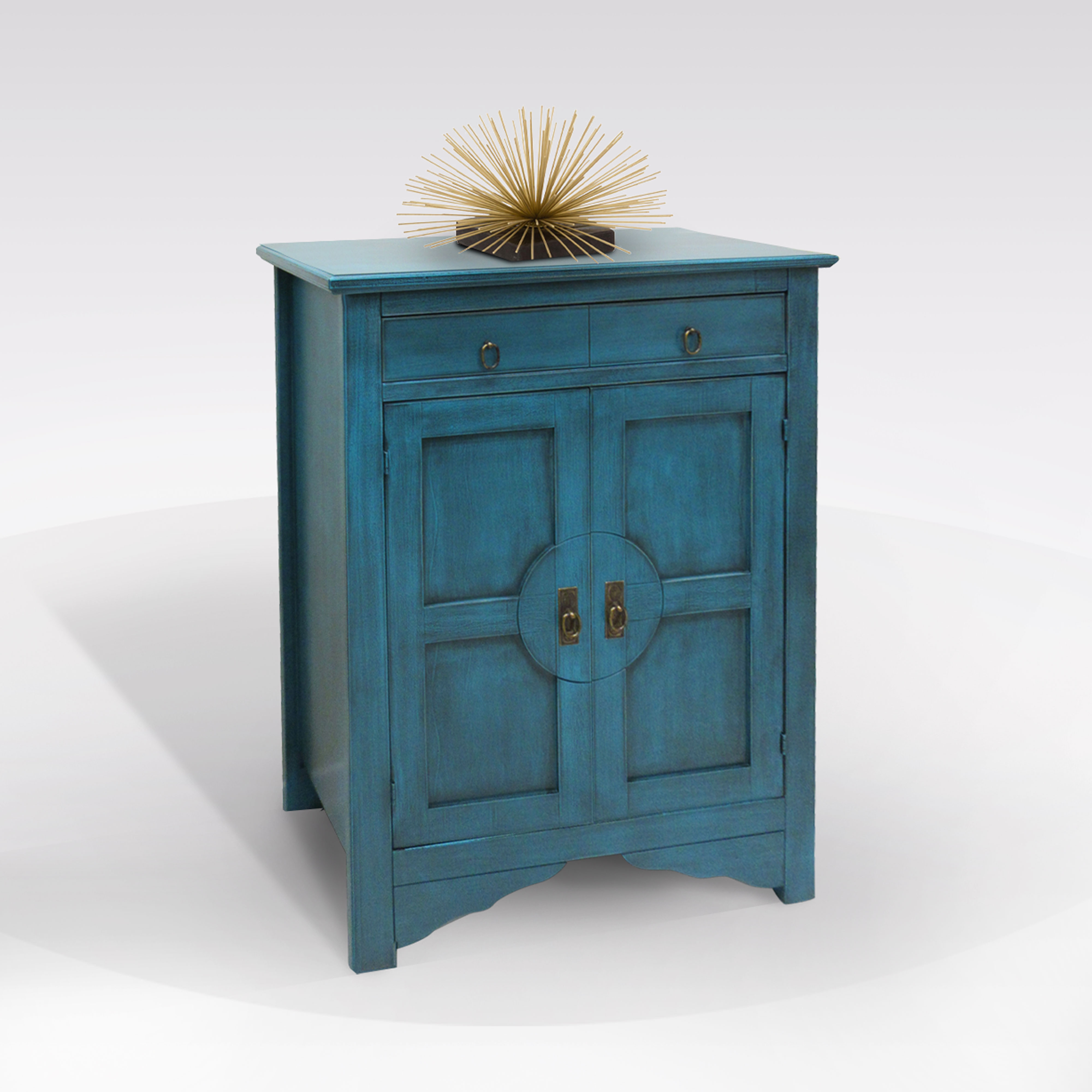CREDENZA ALTA IN LEGNO MASSELLO CM 85X37 H. 115 TURCHESE