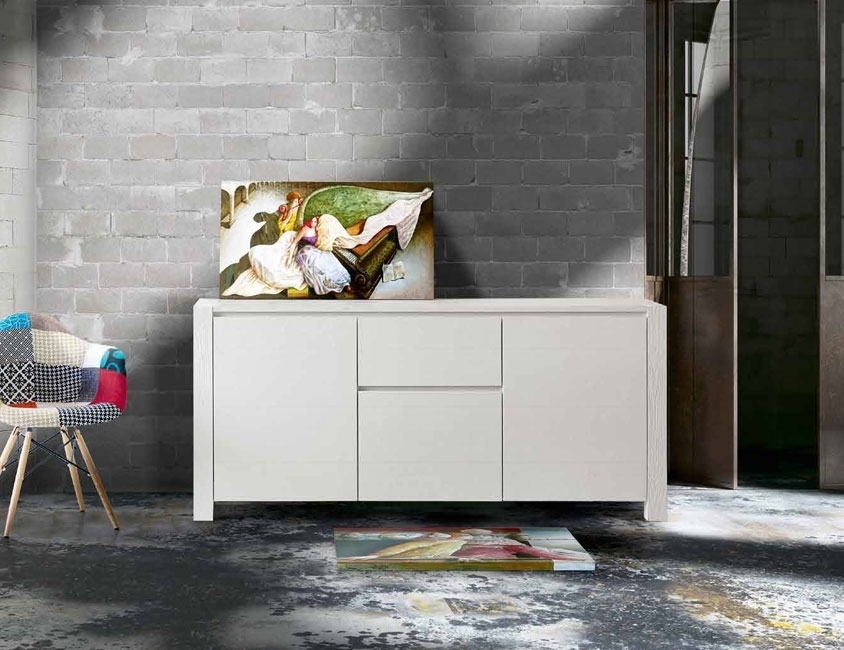 CREDENZA IN LEGNO DI ABETE CM 185X50 H. 84 BIANCO SPAZZOLATO