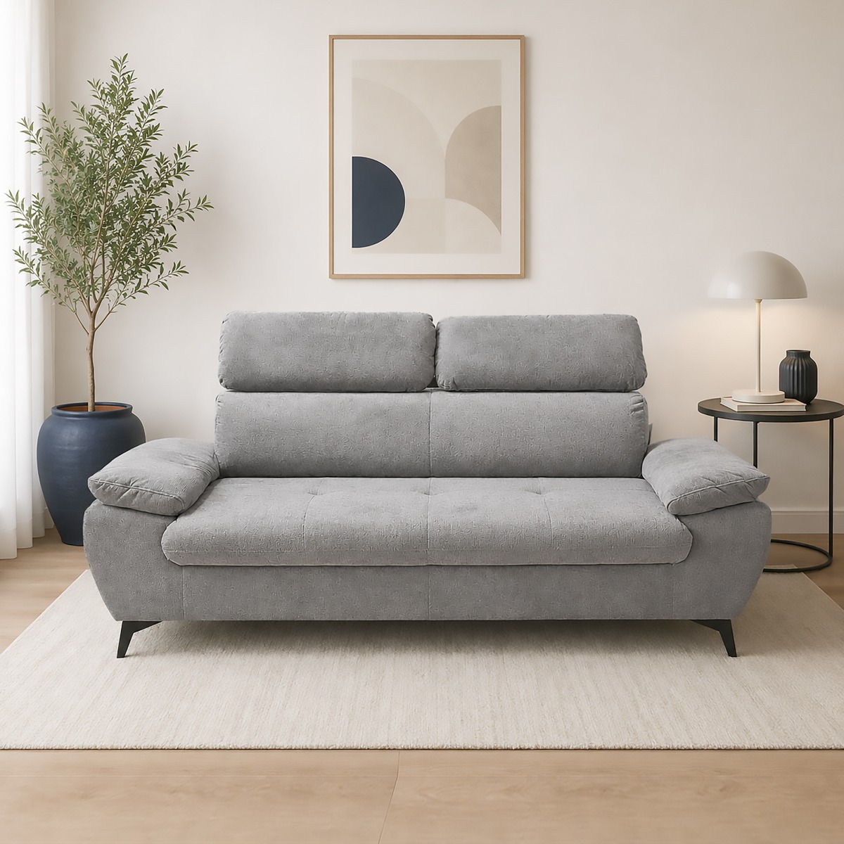 DIVANO 3 POSTI MOD. HUDSON IN TESSUTO GRIGIO CHIARO
