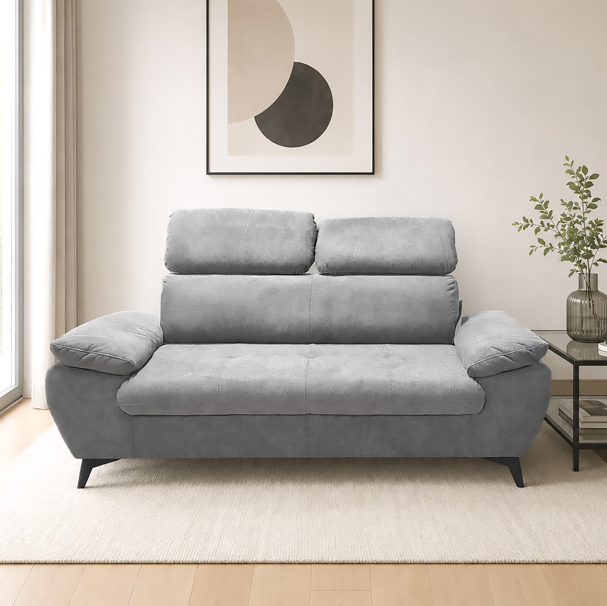DIVANO 2 POSTI MOD. HUDSON IN TESSUTO GRIGIO CHIARO