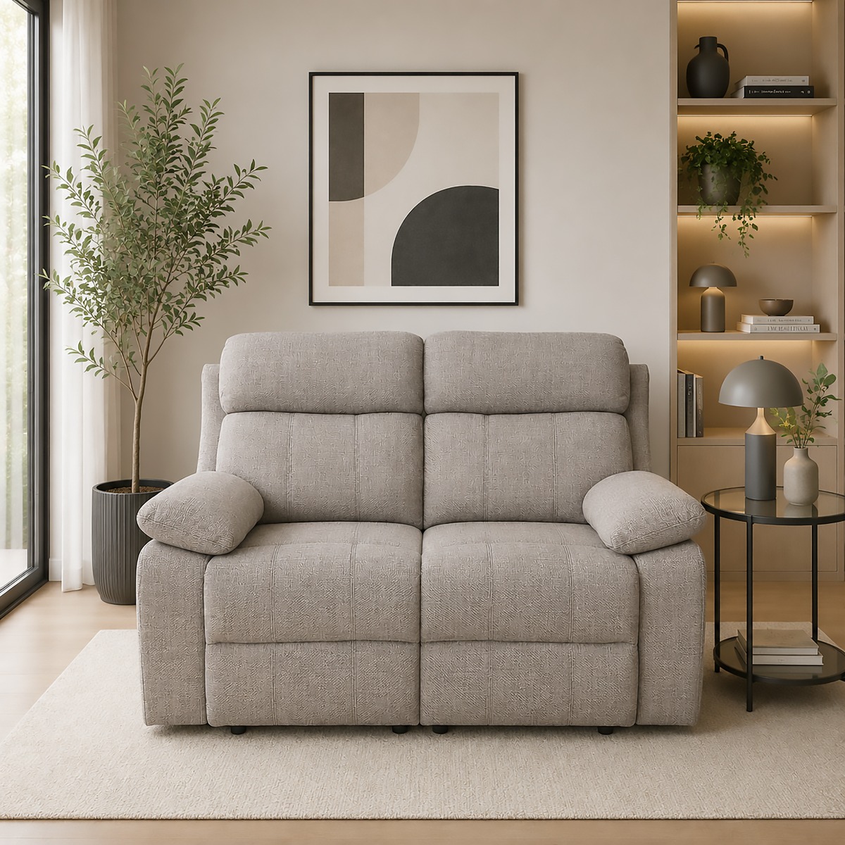 DIVANO 2 POSTI MOD. KEY CON RELAX ELETTRICO IN TESSUTO BEIGE