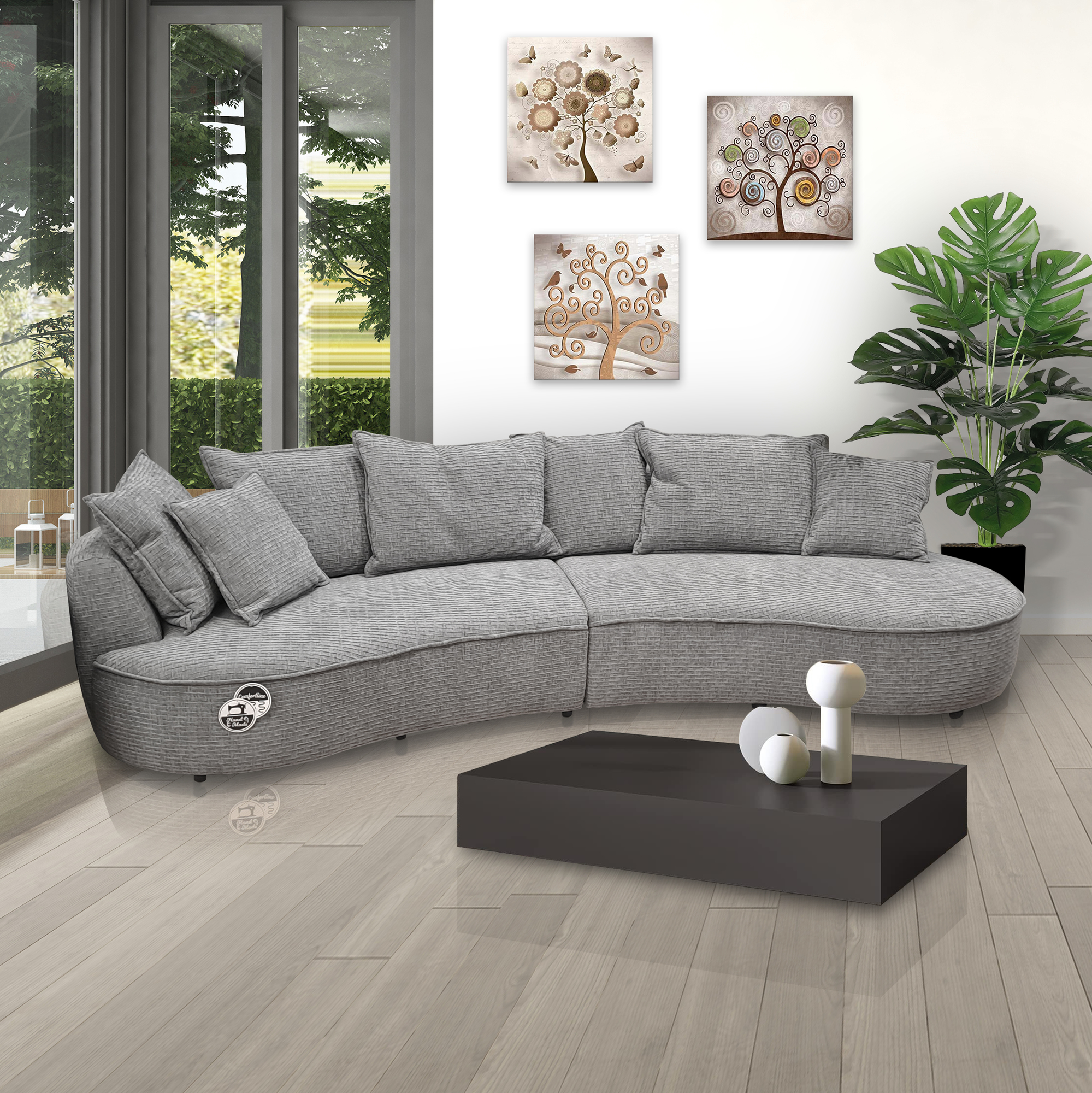 DIVANO 3 POSTI MOD. LEVI BIG FAMILY CON TERMINALE IN TESSUTO GRIGIO