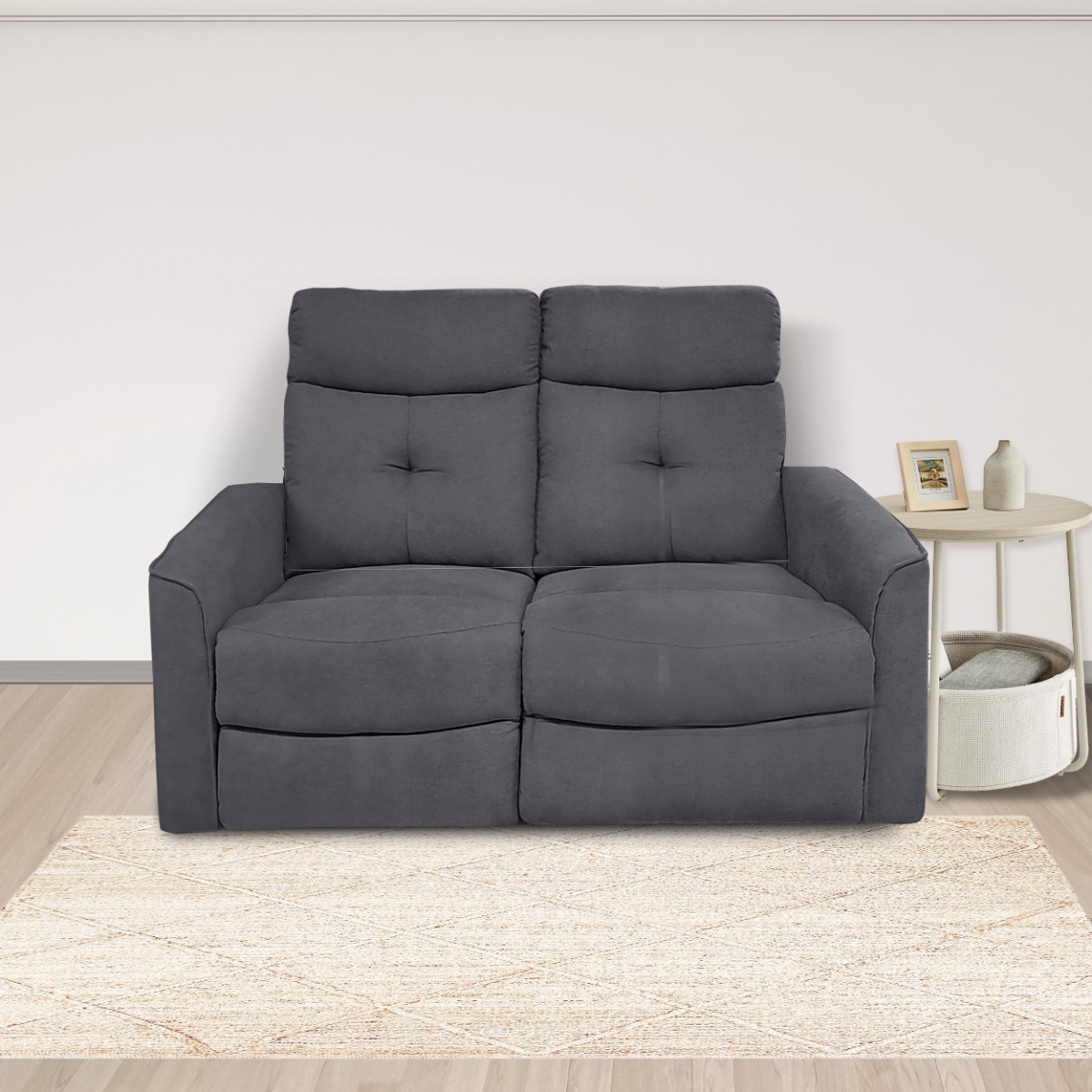 DIVANO 2 POSTI MOD. ENEA IN TESSUTO GRIGIO SCURO CON RELAX MANUALE 
