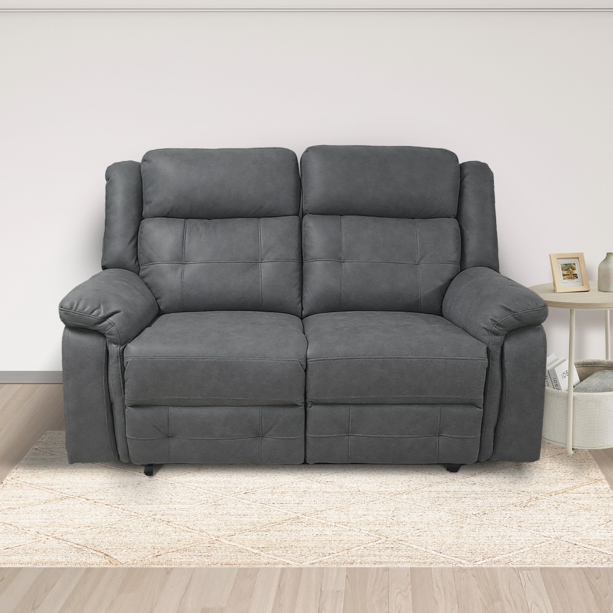 DIVANO 2 POSTI IN TESSUTO GRIGIO CON RELAX MANUALE