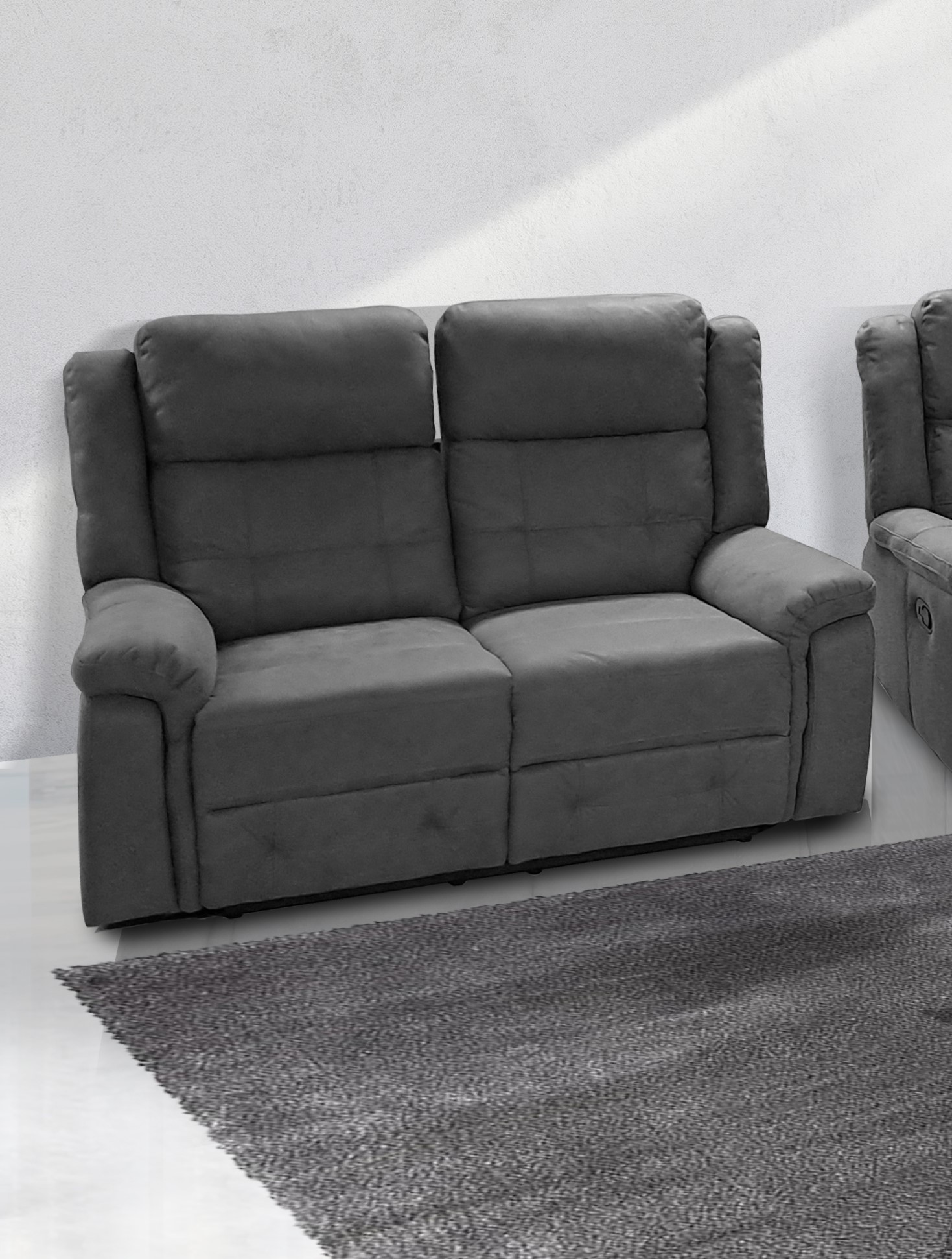 DIVANO 2 POSTI IN TESSUTO GRIGIO CON RELAX MANUALE