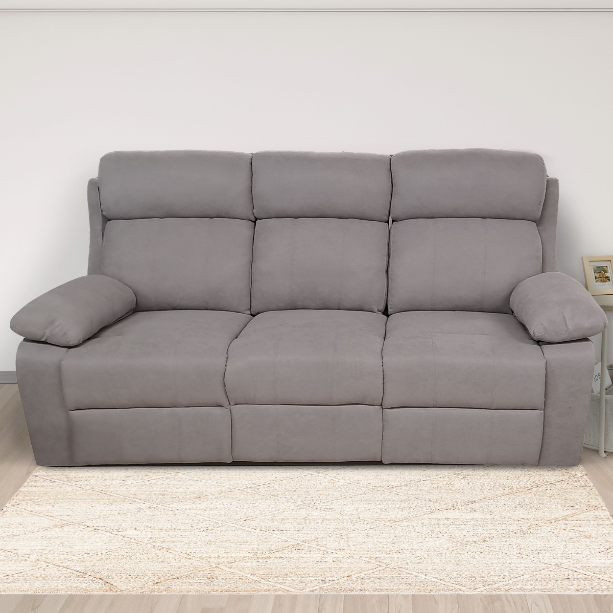 DIVANO 3 POSTI MOD. KEY CON RELAX MANUALE IN TESSUTO GRIGIO CHIARO
