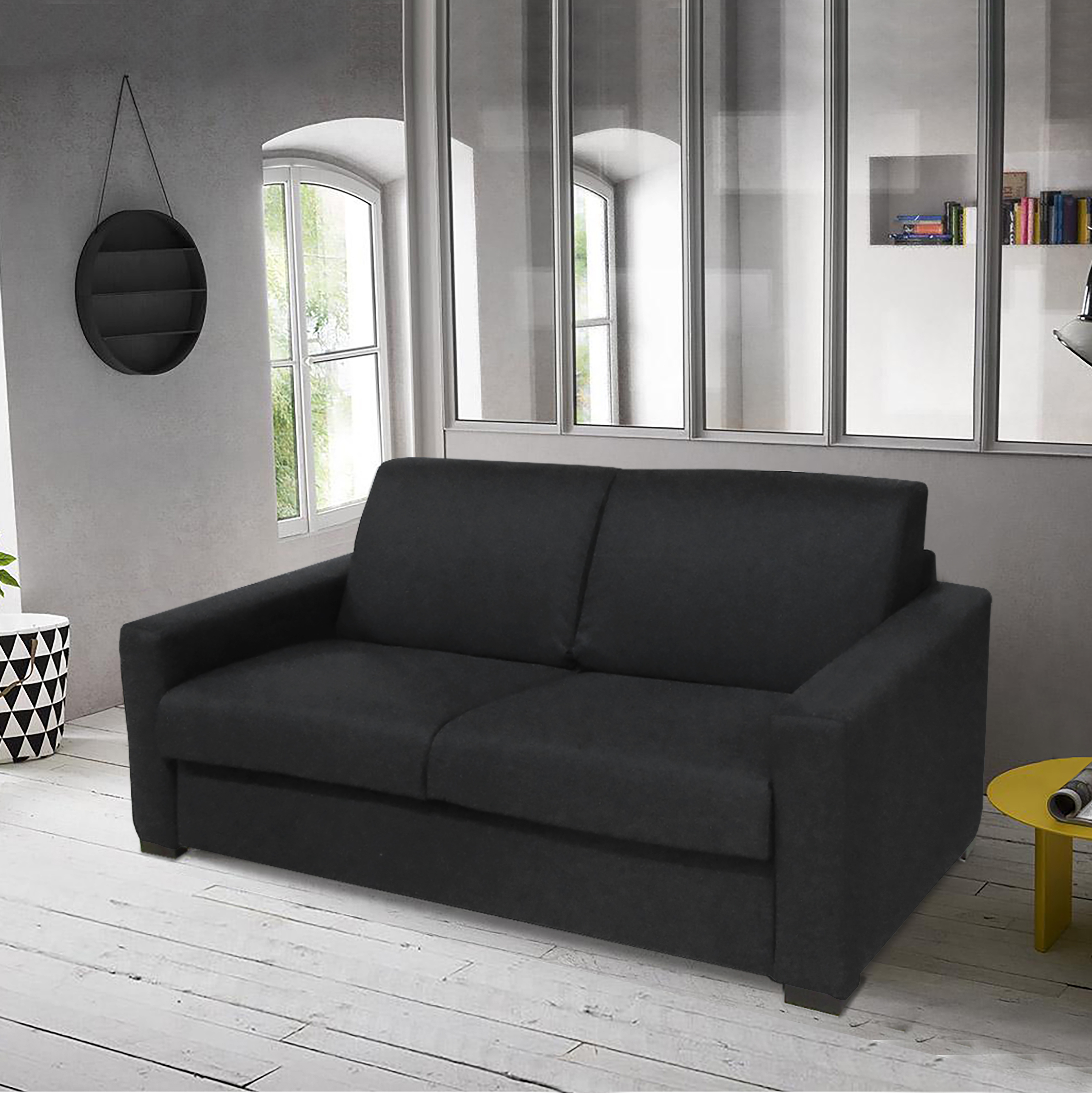 DIVANO LETTO CITY CM 195 CON RETE ELETTROSALDATA IN TESSUTO GRAPHITE