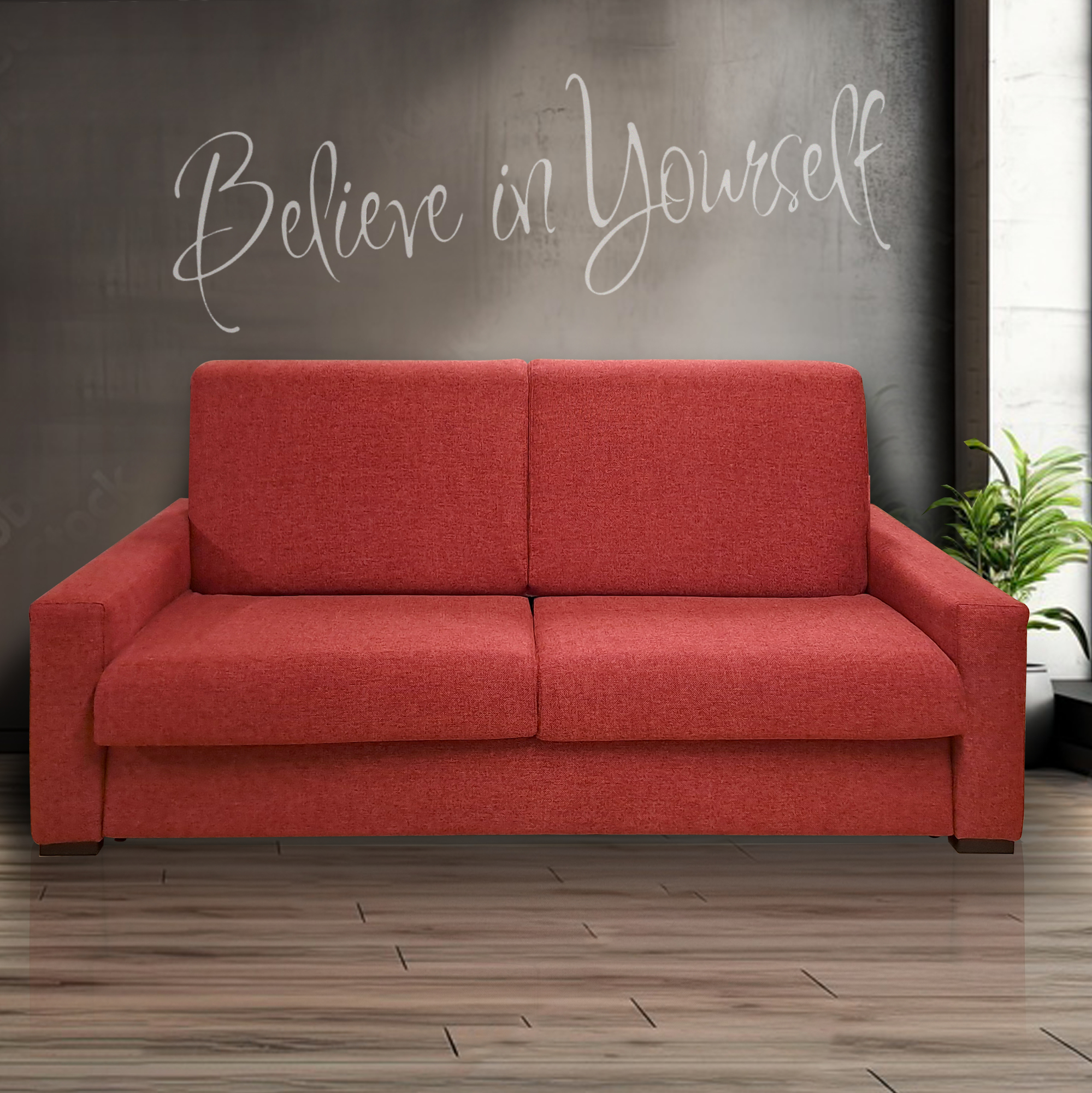 DIVANO LETTO MAXI CITY CM 215 CON RETE ELETTROSALDATA IN TESSUTO CILIEGIA