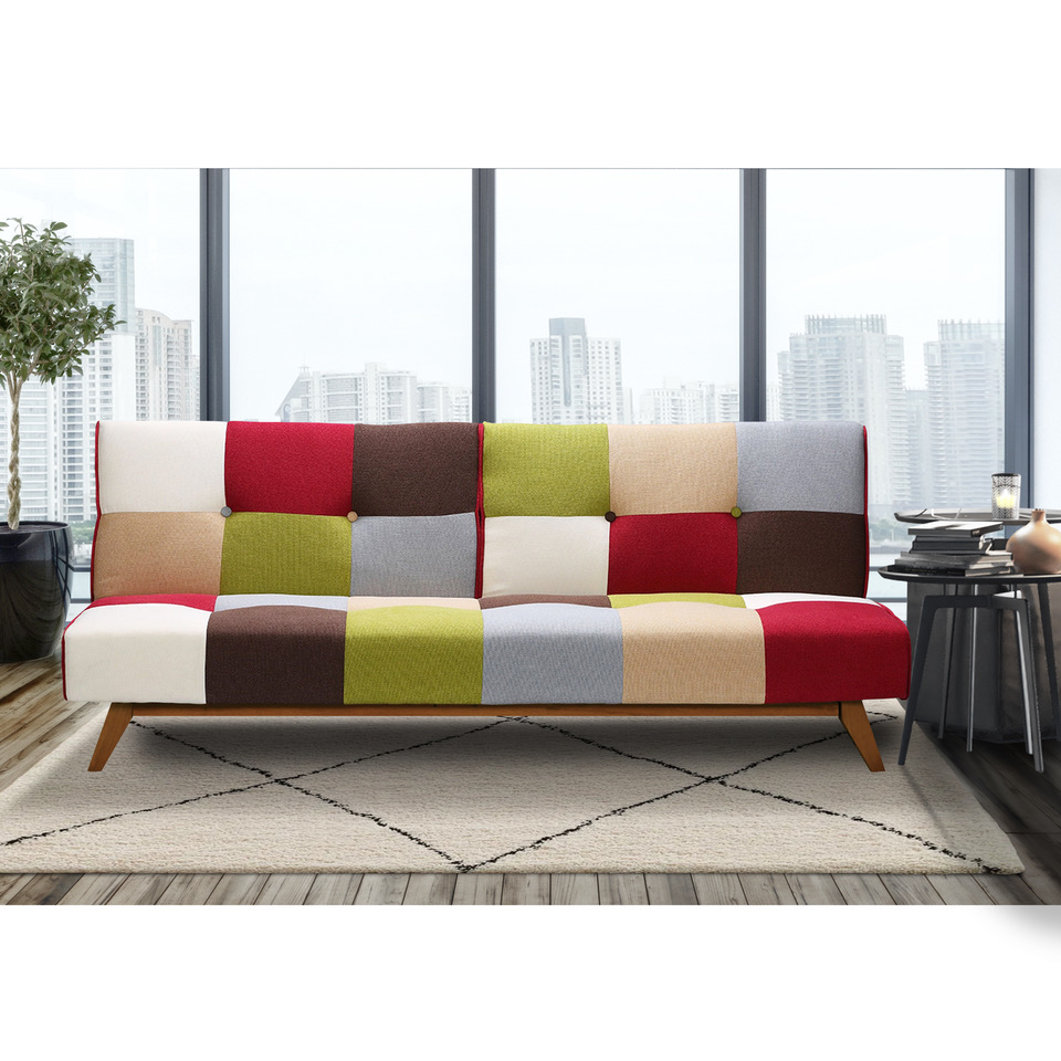 DIVANO LETTO MOD. KIKO CM 180 IN TESSUTO PATCHWORK CON APERTURA CLIC CLACK