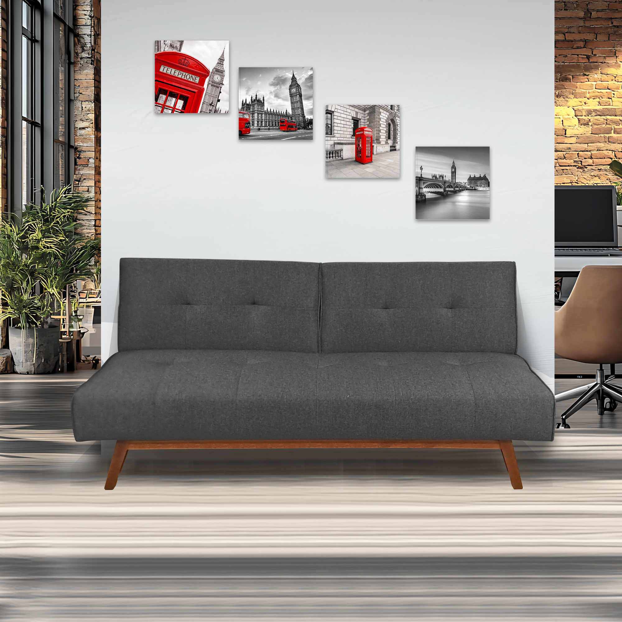 DIVANO LETTO MOD. KIKO CM 180 IN TESSUTO GRIGIO SCURO CON APERTURA CLIC CLACK 