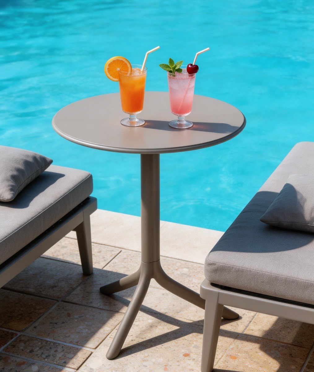 NARDI OUTDOOR - TAVOLO REGOLABILE MOD. SPRITZ DIAM. CM 60.5 POLIPROPILENE TORTORA