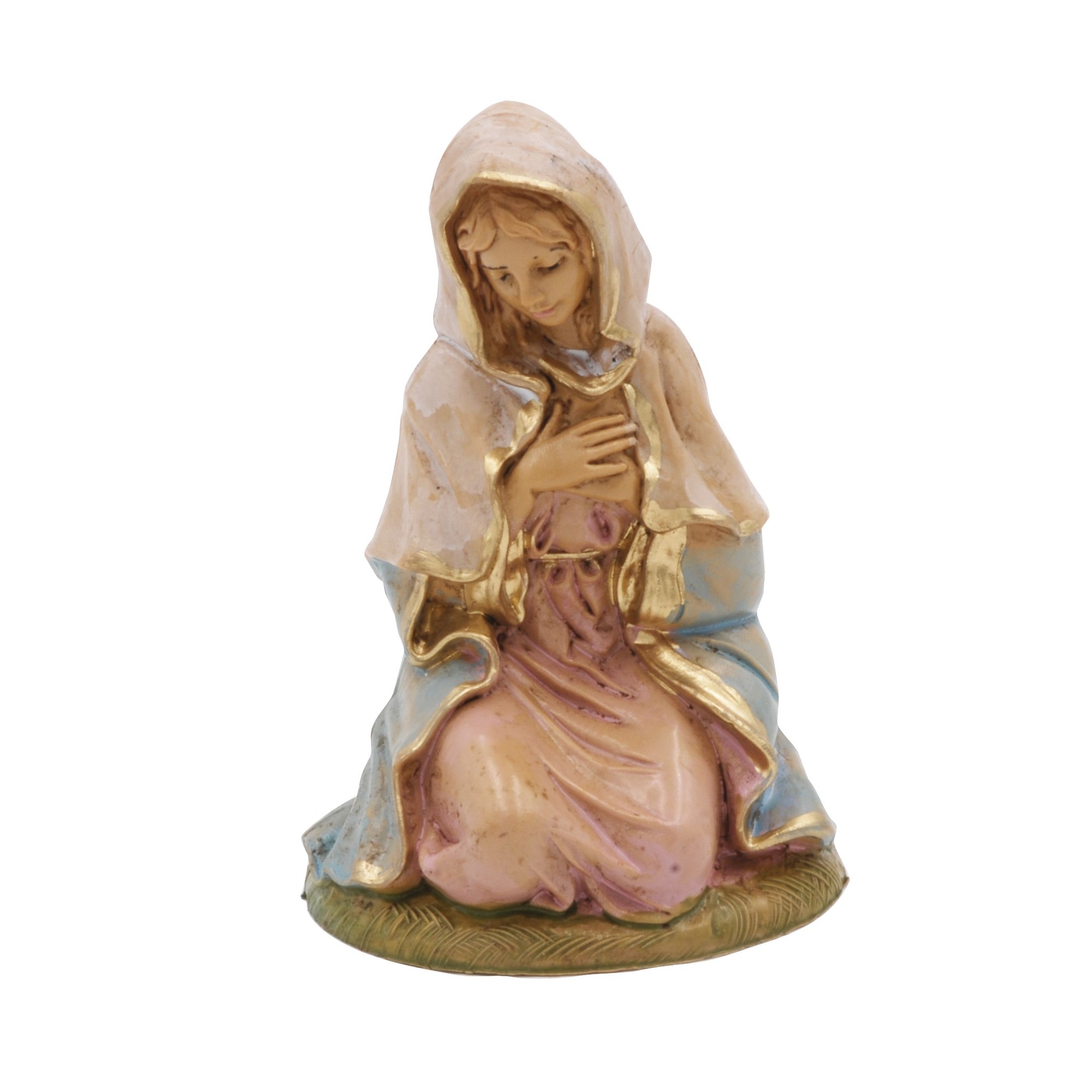 STATUINA MADONNA IN GINOCCHIO IN PVC EFFETTO LEGNO H. 13CM