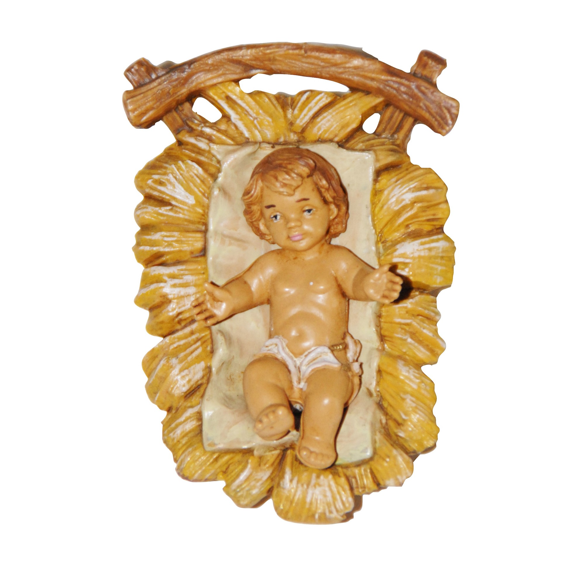STATUINA GESU' BAMBINO CON CULLA IN PVC EFFETTO LEGNO H. 13CM
