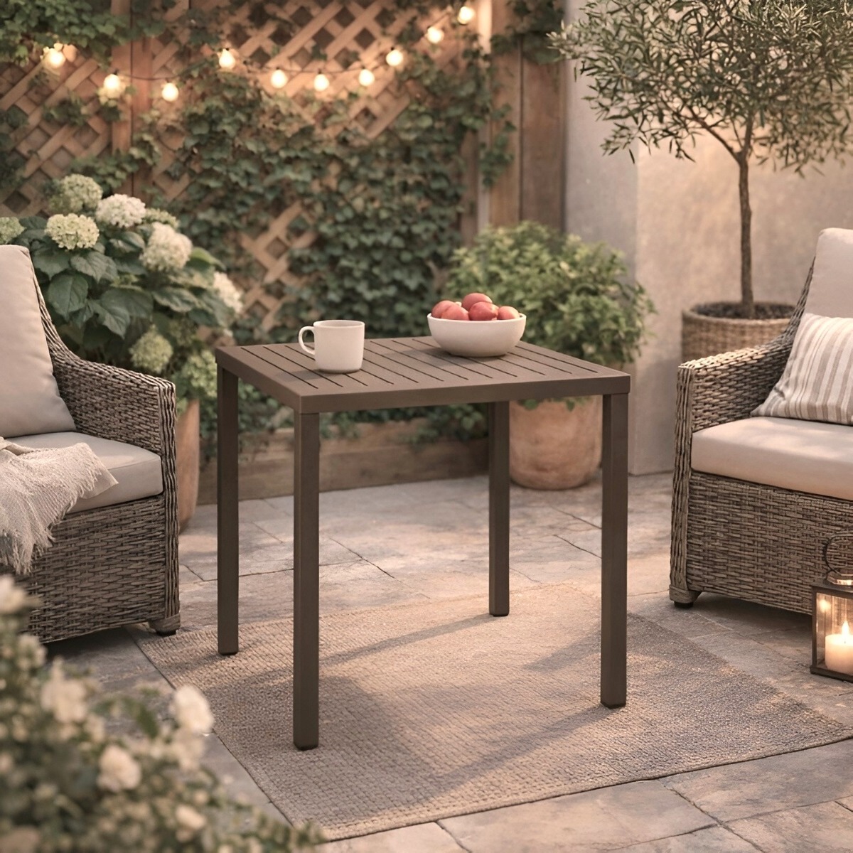 NARDI OUTDOOR - TAVOLO FISSO CUBE CM 70X70 IN ALLUMINIO TABACCO