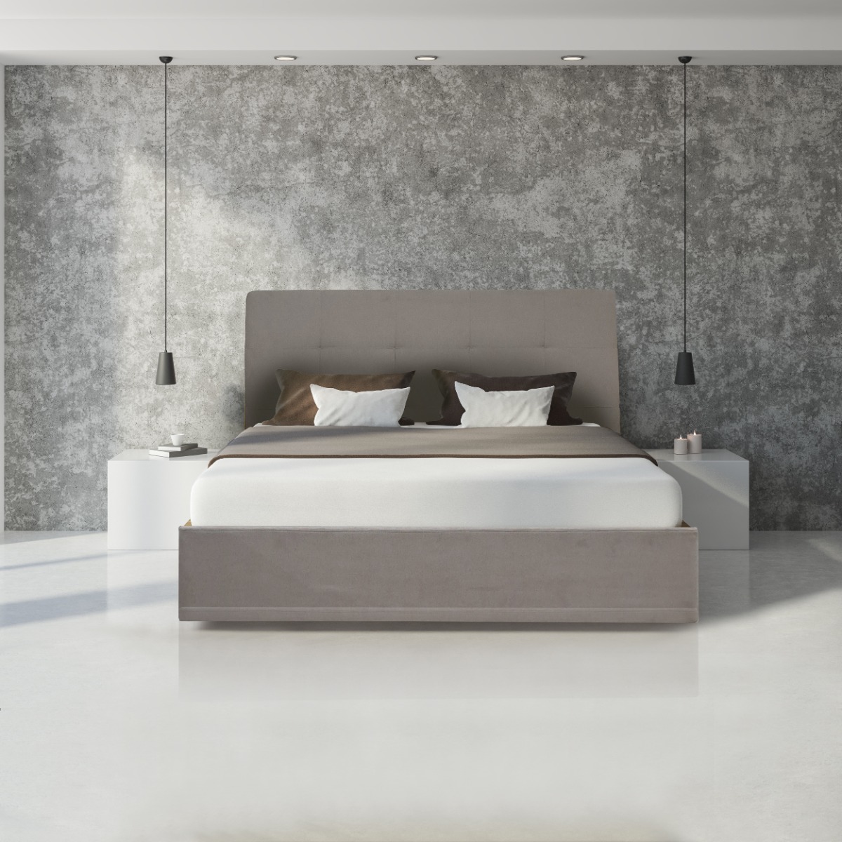 LETTO MATRIMONIALE CONTENITORE MOD. NAPOLI IN TESSUTO TORTORA 