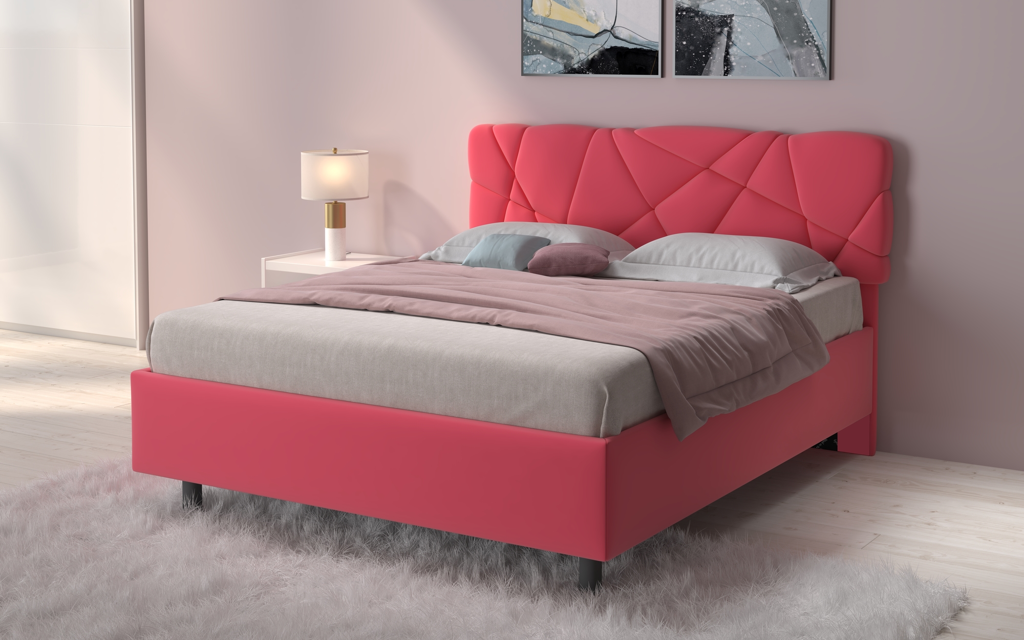 LETTO MATRIMONIALE CONTENITORE MOD. POP TESSUTO LYCRA ROSA